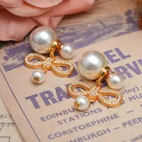 铜合金耳饰 【615】LeLe 耳钉 蝴蝶结满珠珠cd气质百搭