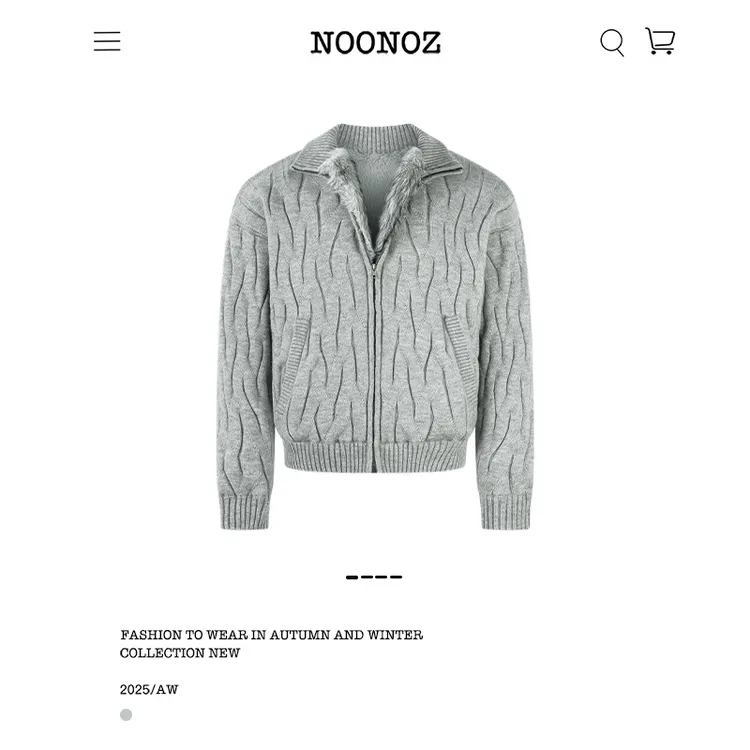 NOONOZ冬季美式重磅绞花加绒开衫毛衣男复古中性风潮牌保暖针织衫