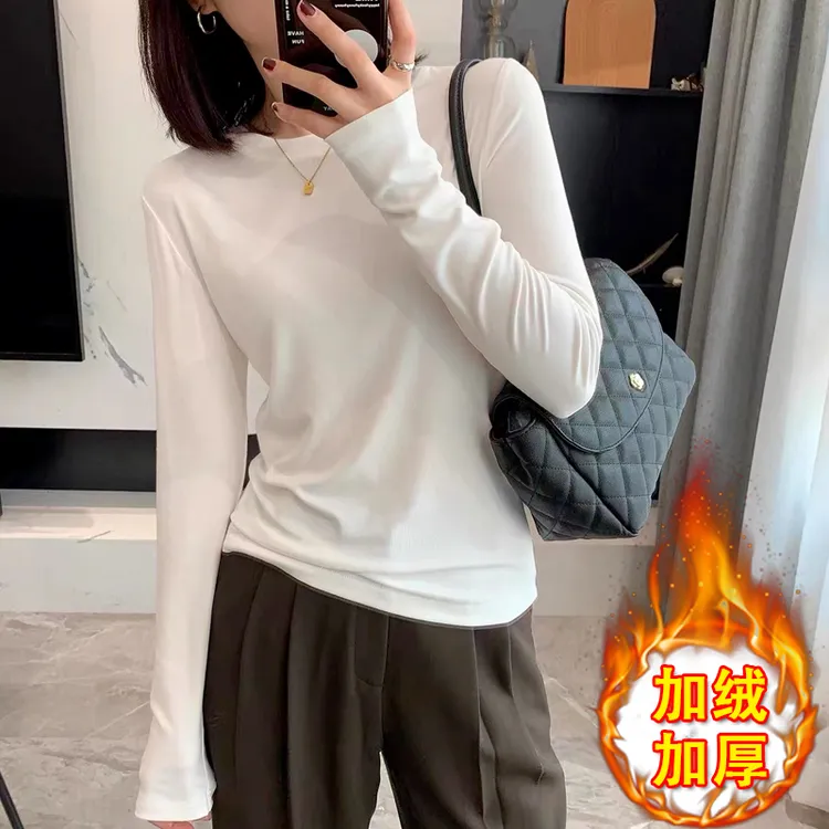 打底衫女内搭秋冬新款白色长袖t恤女装早秋装纯色显瘦韩系上衣服