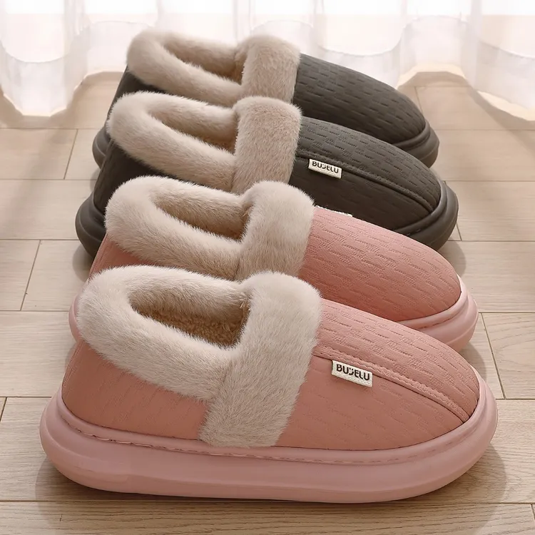 红豆包跟棉拖鞋女款冬季中老年防滑防水可外穿室内家居保暖棉鞋男