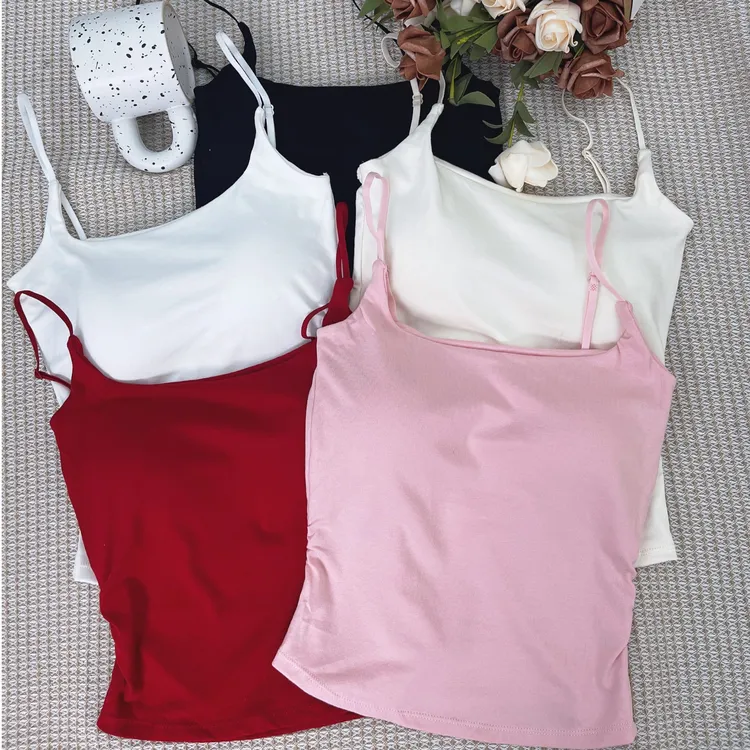 新款纯欲甜辣设计感褶皱吊带背心女外穿内搭带胸垫修身美背上衣夏