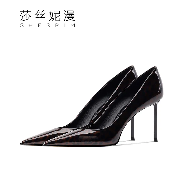 豹纹高跟鞋女2025春季新款漆皮时尚百搭气质尖头细跟女士浅口单鞋