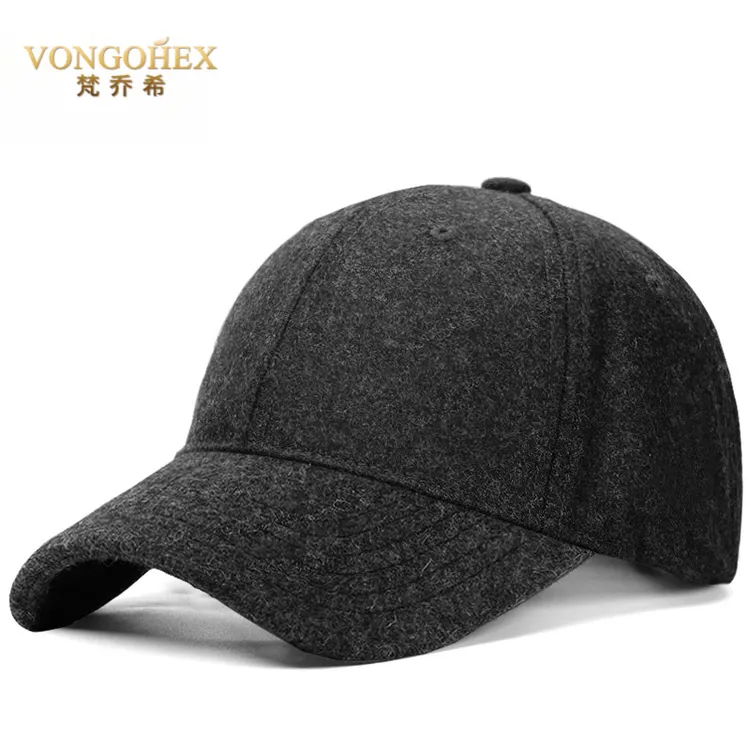 VONGOHEX羊毛呢帽子男秋冬季保暖棒球帽防风大头围鸭舌帽时尚韩版