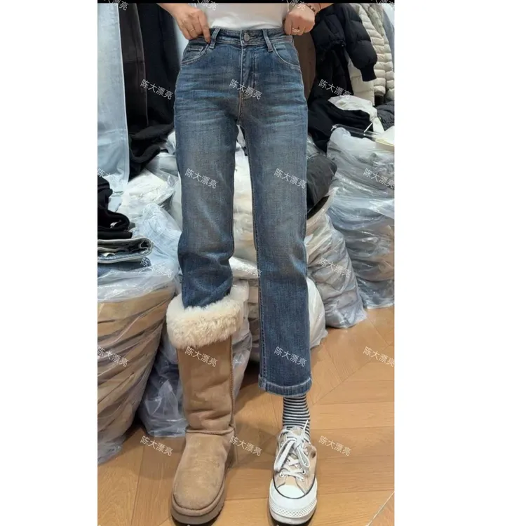 2025新款蓝色九分烟管牛仔裤女2850 显瘦