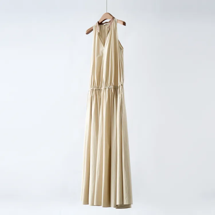 【YS11387】木巨上2.6k+25夏季新款皮领削肩无袖收腰长裙连衣裙女