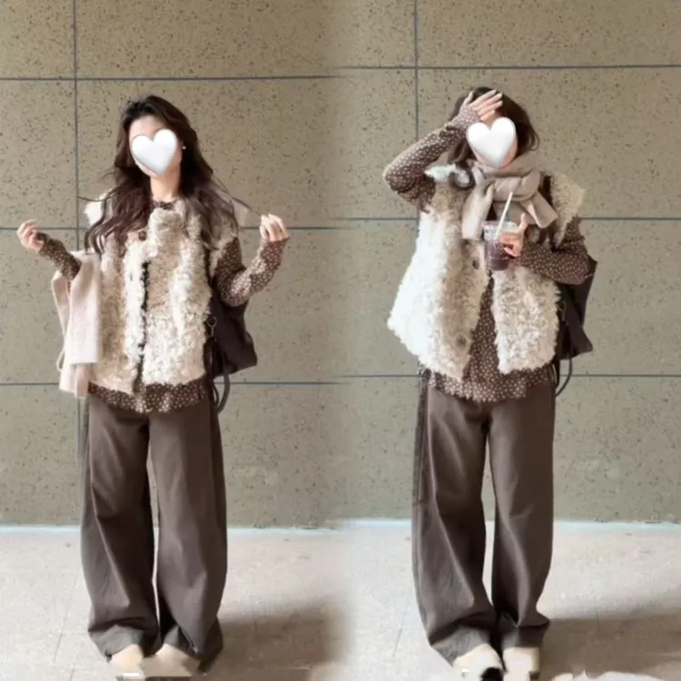 【波点儿曹】冬季毛绒长裤加厚百搭韩版宽松时尚套装秋冬羊羔绒