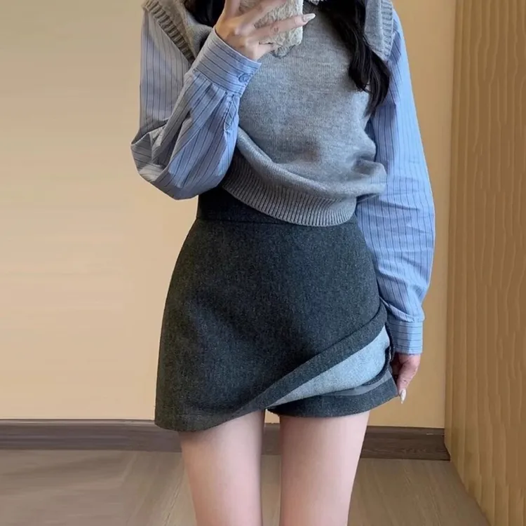 2091大码胖mm防走光加厚毛呢半身裙女秋冬气质短裙子包臀A字裙