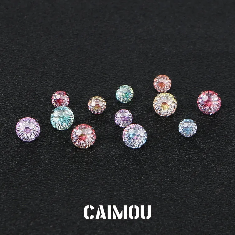 CAIMOU 钛合金锆石耳饰 渐变烟花切耳钉养耳洞平底镶嵌超闪耳饰