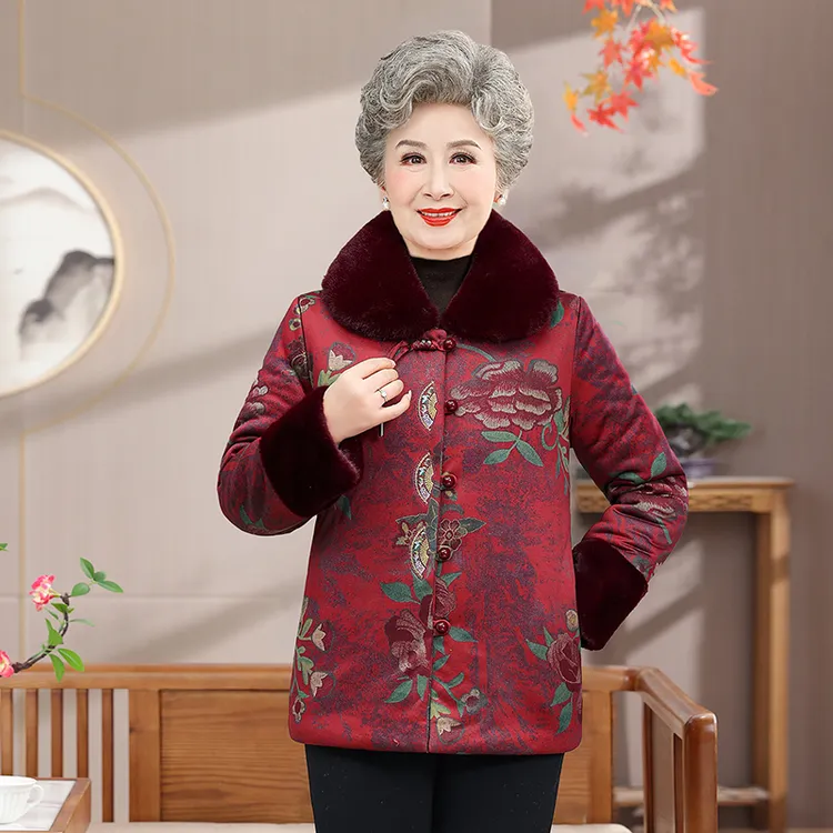 中老年女装妈妈装冬季棉袄60-80岁奶奶棉服加绒加厚保暖棉衣外套