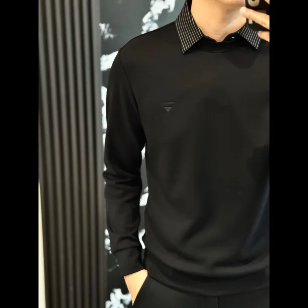 小雨男装｜1650秋冬新品衬衫领假两件时尚感级感卫衣Z