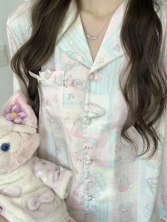 爆款小熊冰丝印花粉白少女心清凉薄款舒适居家服显白减龄热卖推荐