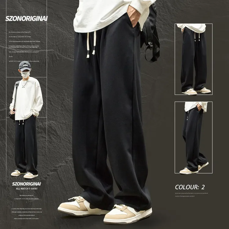 裤子男款潮牌美式宽松垂感加绒卫裤ootd百搭运动休闲裤痞帅高级感