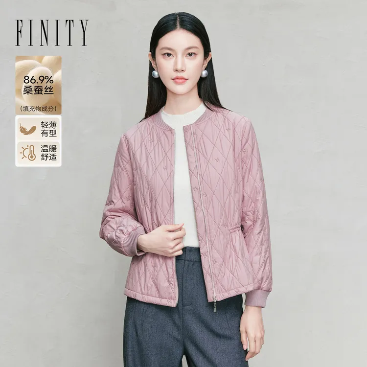 【真丝填充】FINITY新款桑蚕丝外套羊毛时尚休闲百搭收腰女显瘦修身
