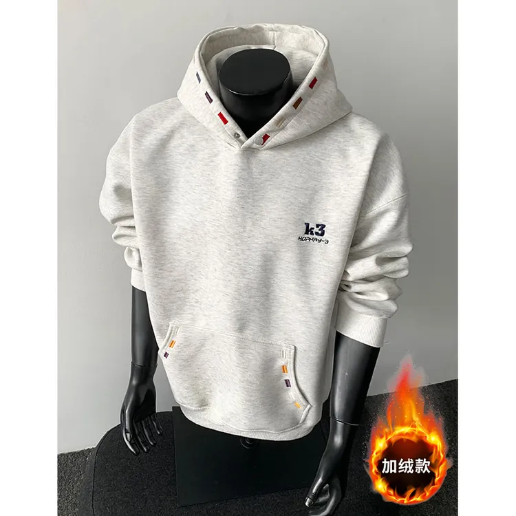 KOPXAY-3秋冬美式重榜撞色刺绣连帽加绒加厚卫衣男女宽松上衣外套