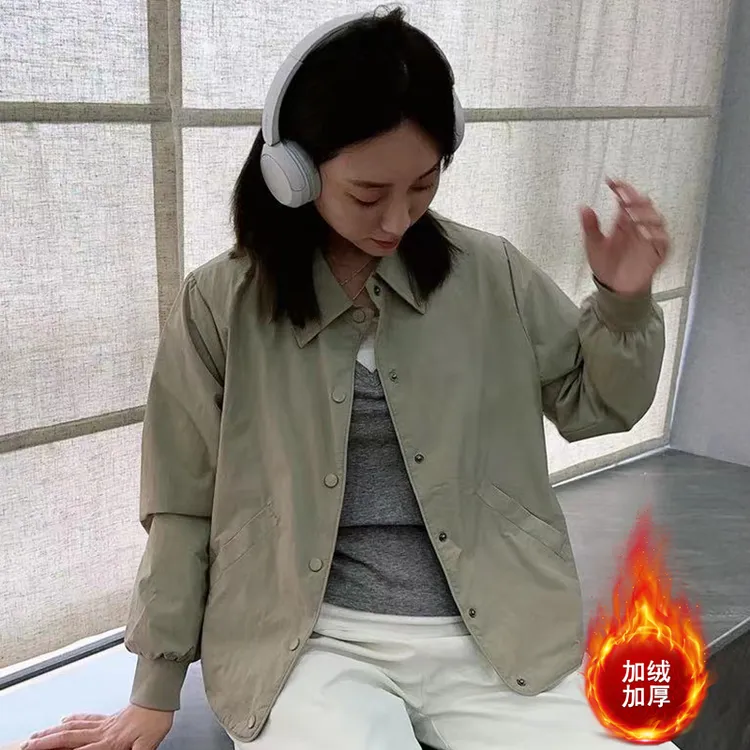 【加绒加厚】秋冬季加绒时尚外套短款女显廋加厚衬衫式小个子夹克休闲开衫保暖