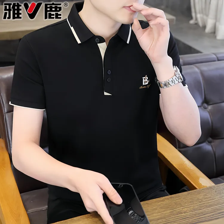 V/雅鹿时尚轻奢潮流POLO衫男士短袖夏季新款潮牌男装韩版翻领体恤