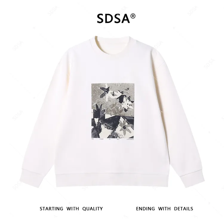 SDSA男士2025新款轻奢痞帅男装撞色胸前印花圆领卫衣美式潮牌上衣