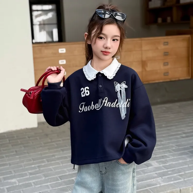 女童春秋卫衣2025新款儿童网红超好看上衣女大童洋气印花polo衫潮