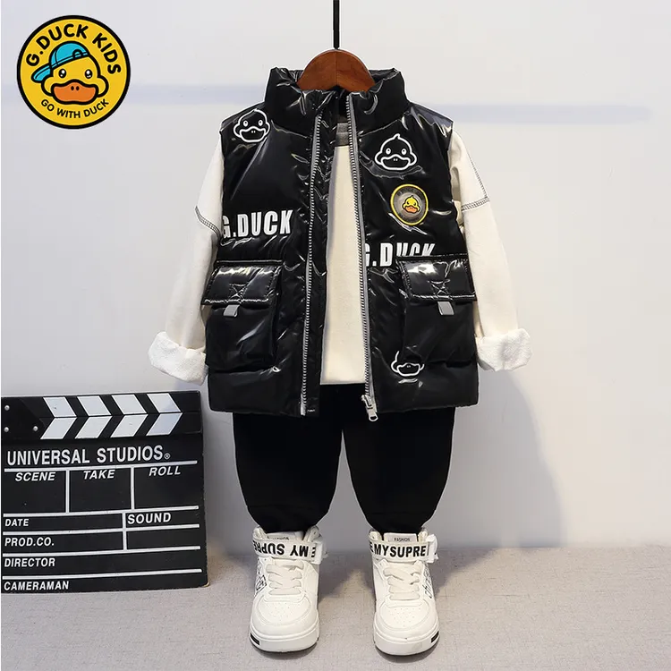 小黄鸭童装男童女童三防免洗羽绒马甲秋冬宝宝保暖外穿儿童马夹潮