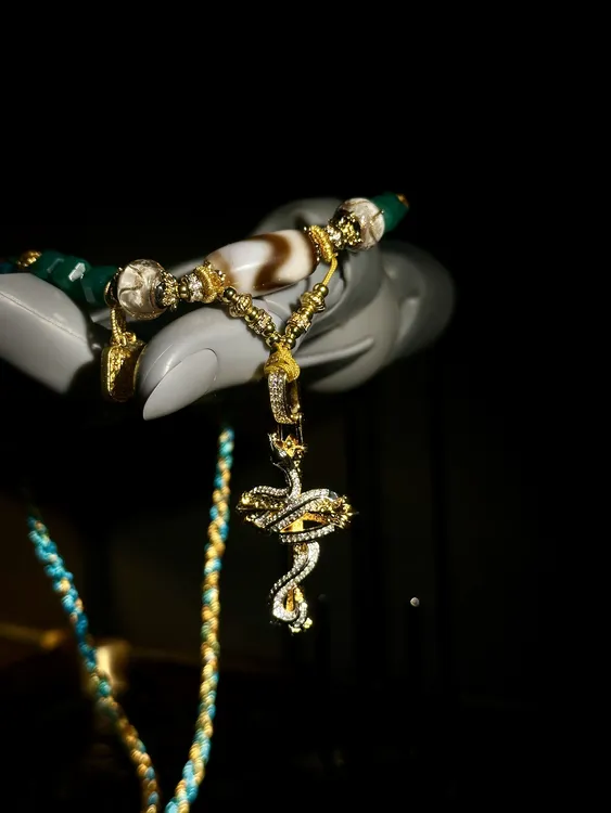 合金棉绳项链 【DeHart原创】天启王蛇十字藏式项链