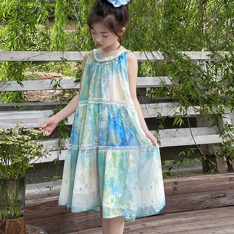 女童雪纺连衣裙夏季2025新款儿童沙滩吊带裙薄款女大童超好看裙子