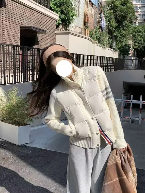 冬款韩版修身洋气短款棉服假二件针织拼接设计小众棉袄外套女2429