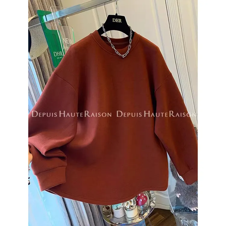 胖mm特大码300斤加厚圆领T恤卫衣打底衫秋冬季休闲宽松内搭上衣女