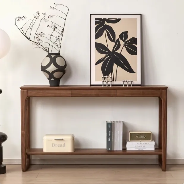 北美黑胡桃木玄关桌简约实木条案靠墙台案小户型极窄书桌供桌佛台