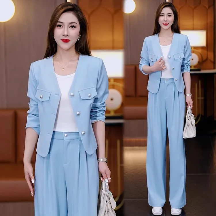 时尚套装女2025春季新款气质名媛高级感休闲西装外套阔腿裤两件套
