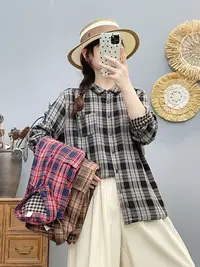 2025秋季新款色织格纹棉纱长袖衬衫休闲百搭宽松上衣女86320