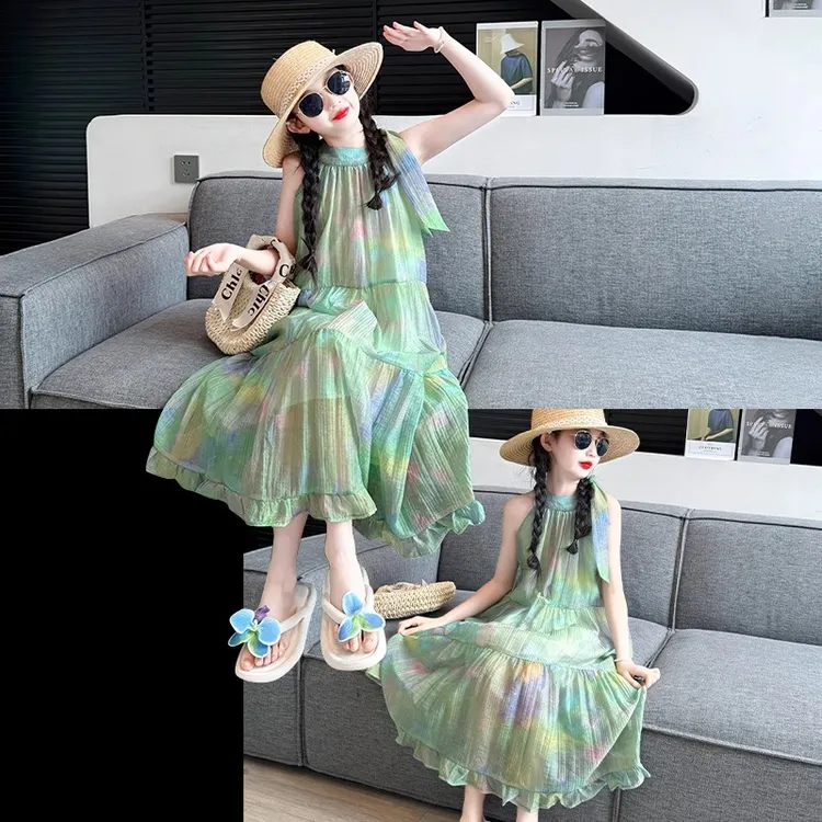 NEXTVSTO女童连衣裙2025新款女大童海边度假沙滩吊带裙波西米亚裙