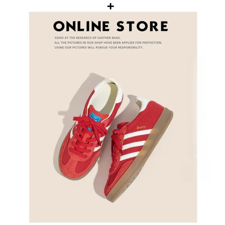 真皮红色德训鞋女2025新款爆款增高休闲板鞋运动厚底复古阿甘鞋女