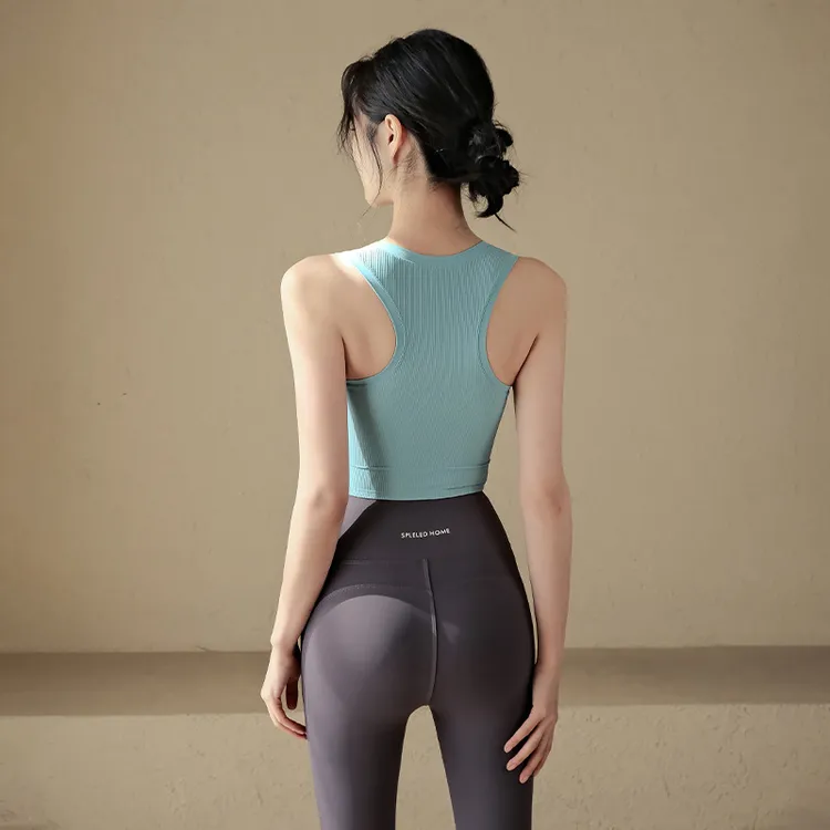 运动内衣女一体杯防震瑜伽服背心上衣外穿跑步专业训练健身文胸夏