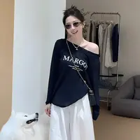 【优芭拉】字母印花斜肩上衣女装夏季新款宽松显瘦防晒罩衫长袖T恤
