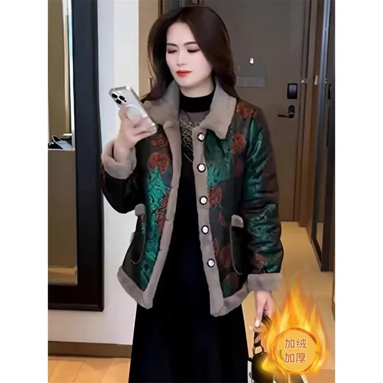 俞兆林妈妈冬装加绒保暖棉袄时尚百搭棉服外套中老年女装冬季加厚