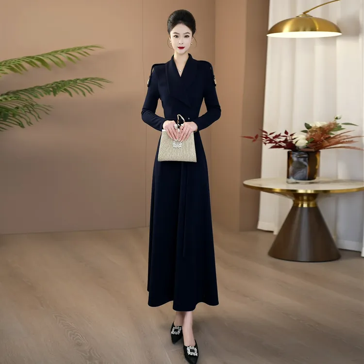 秋冬加厚高级优雅大气时尚连衣裙2025新款遮肉显瘦修身长裙246