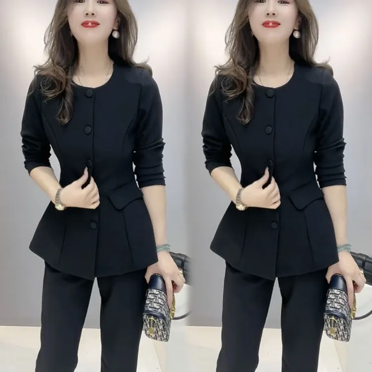 时尚休闲长袖套装女2025年春季新款气质显瘦开衫上衣小脚裤两件套