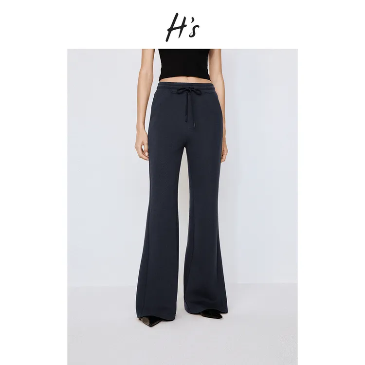 【秋上新】H'S针织弹力裤子女25秋新款休闲保暖防风微喇阔腿卫裤