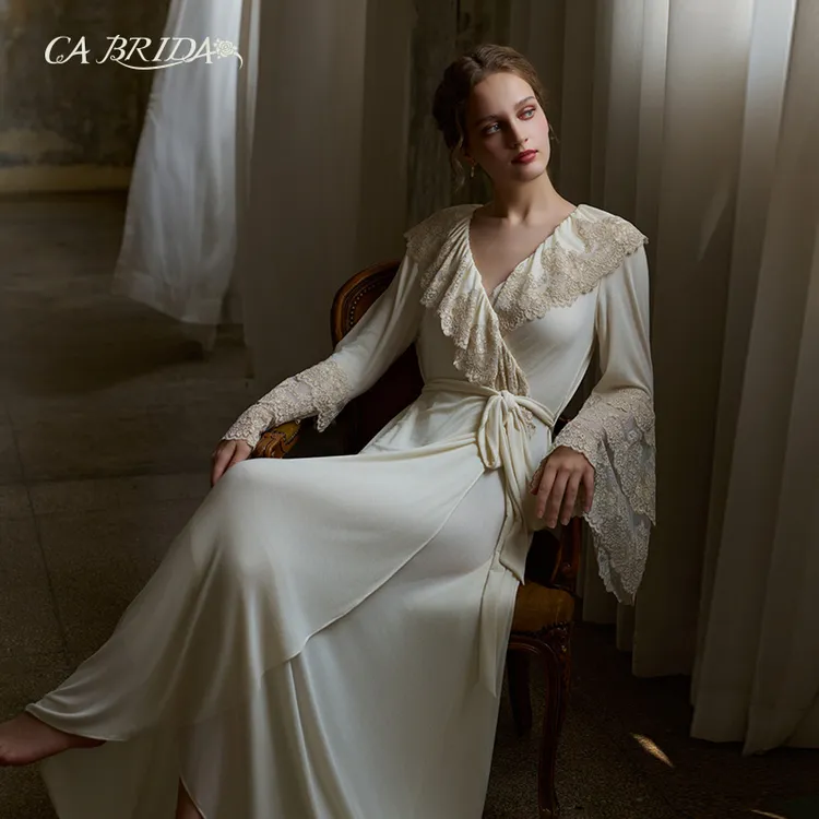 CA BRIDA【流金岁月】*黑标*秋冬法式复古宫廷气质显瘦蕾丝长款晨袍