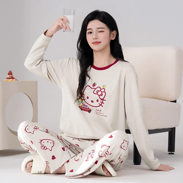 睡衣女春秋款棉质长袖爆款秋季2025新款海岛棉大码宽松家居服套装
