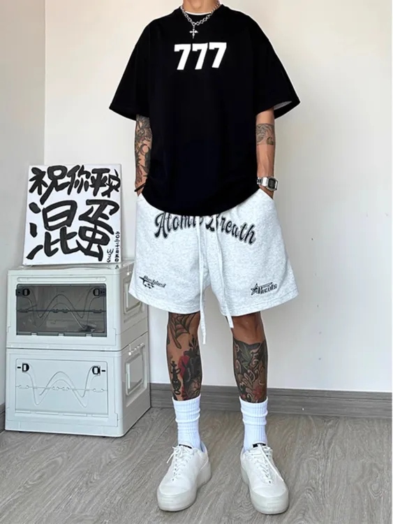 加大码短裤男2025夏季新款美式篮球运动裤白色潮牌百搭五分裤子