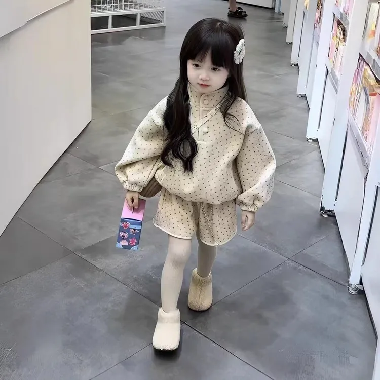 秋冬新款儿童女童中小童洋气时尚韩版百搭甜美加厚套装