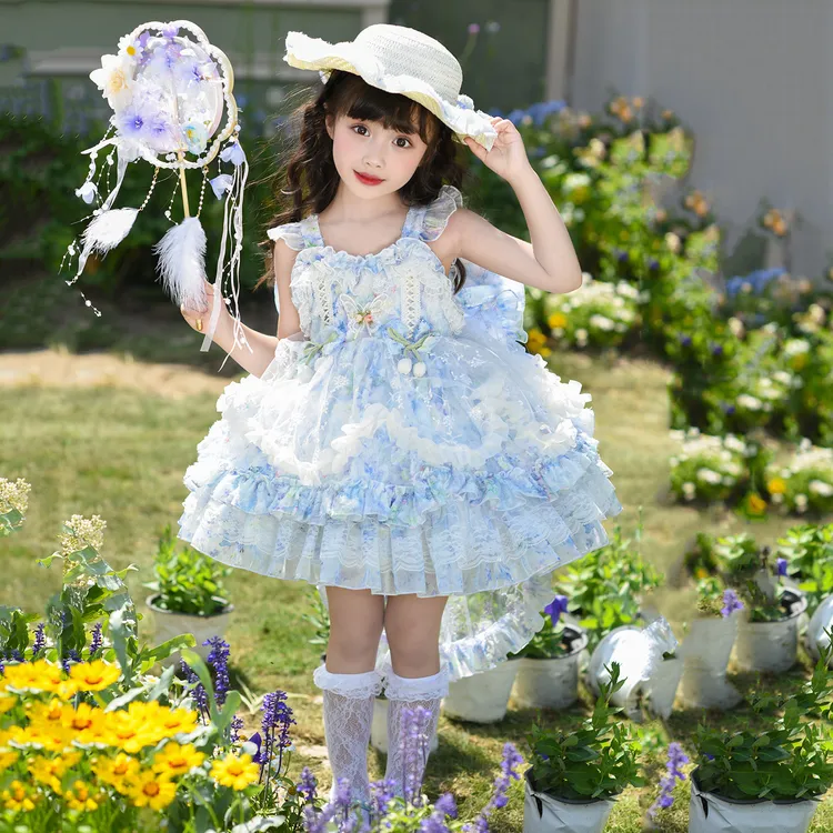 女童夏季洛丽塔甜美风公主蓬蓬吊带连衣裙生日礼服夏装花仙子表演