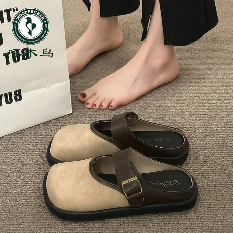 啄木鸟勃肯鞋拖鞋女春夏季外穿半托女鞋厚底包头半拖鞋法式凉拖