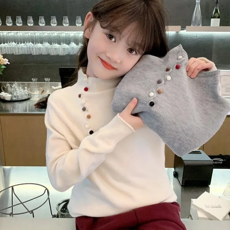 秋冬儿童秋装中大童休闲新款洋气针织衫女童过年衣服