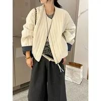 连帽夹棉短外套女格子拼接二棉夹克2025秋季新款轻薄棉服薄款棉衣