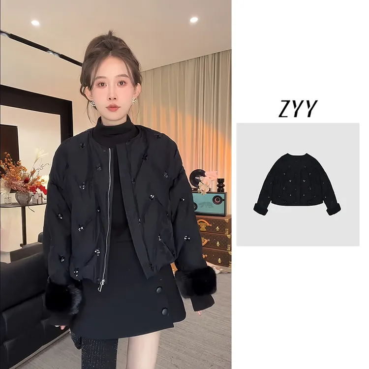 ZYY【柏林初雪】2025S/S新品暗纹亮片刺绣设计款羽绒服女X24DY12196
