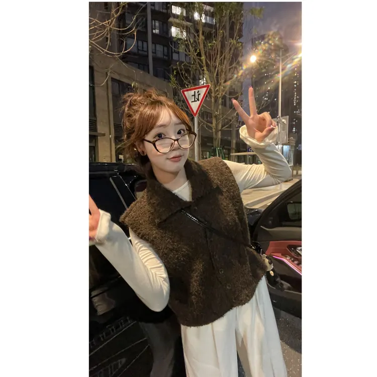 YPP！【欧尼马甲】东大门秋冬新款时尚百搭针织马甲女背心+打底套装