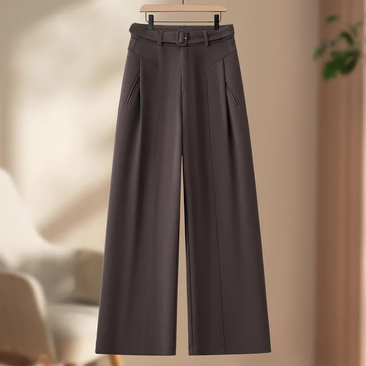 冬季厚款呢子阔腿裤女2025新款解构主义气质高腰显瘦休闲裤软糯