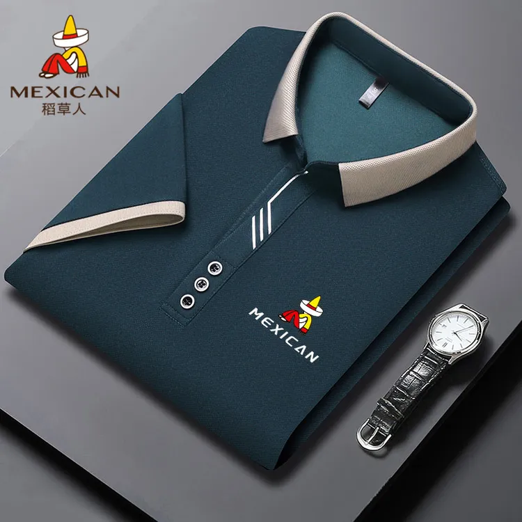 Mexican/稻草人男士polo衫夏季商务休闲刺绣上衣宽松翻领短袖t恤